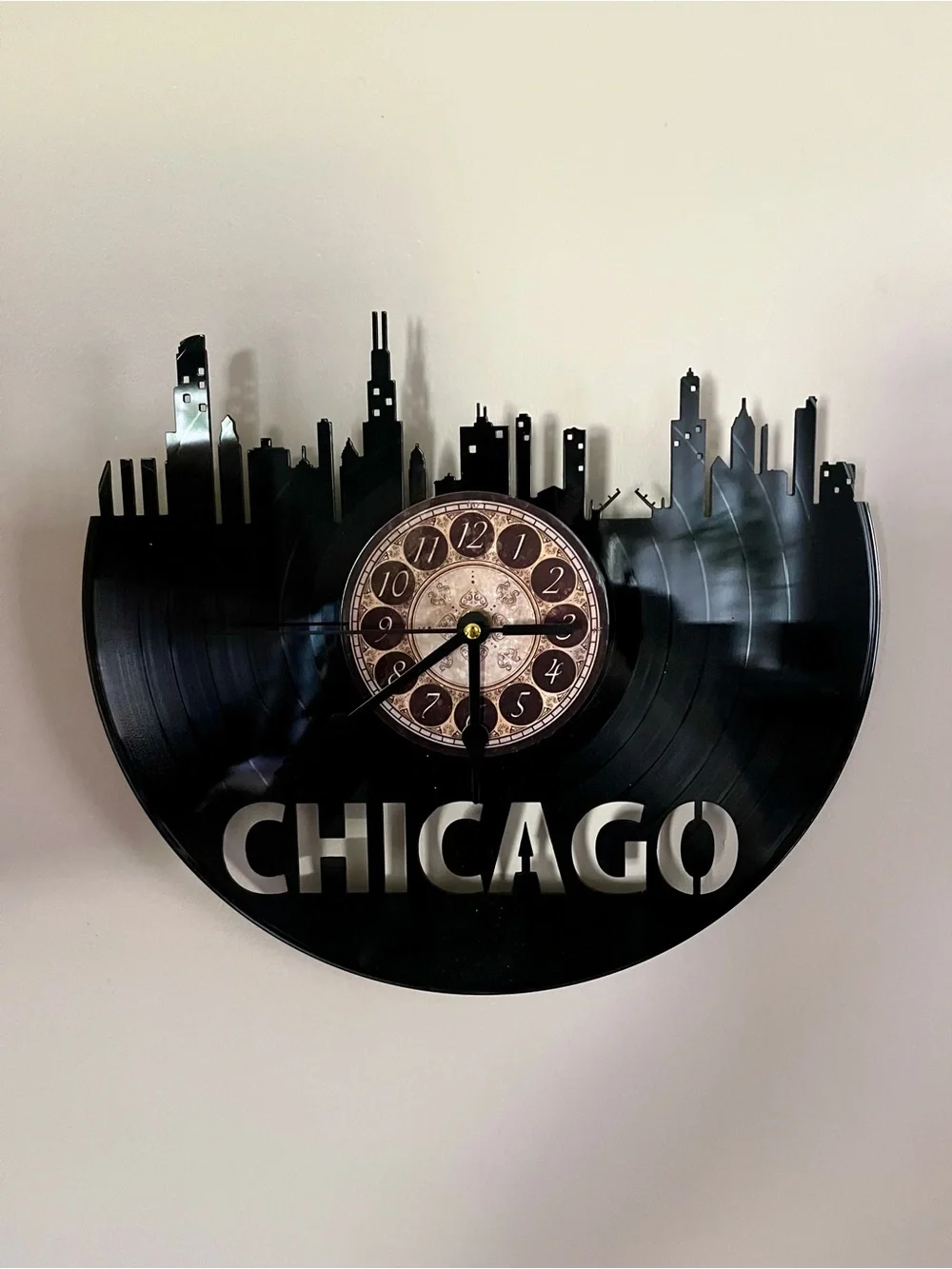 Chicago Skyline Vinyl Wall Clock - Black